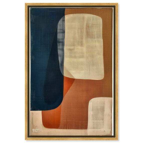 Blue And Cream II Canvas Midcentury Abstract Wall Art by Art Remedy, Gold Frame, 20" x 30"