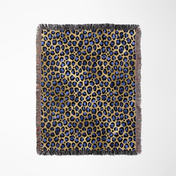 Blue And Gold Cheetah Print, Woven Blanket