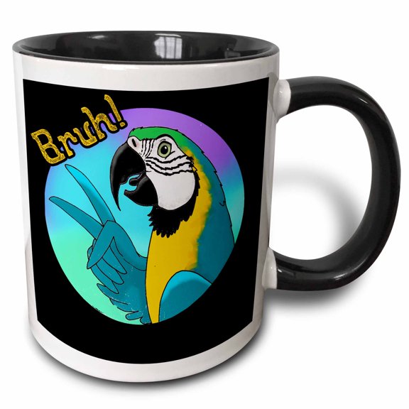 3drose, Blue and Gold Macaw Bruh, 11oz Two-tone Black Mug
