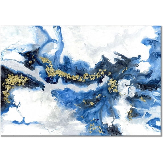 Blue And Gold Wall Decor Set Abstract Canvas Wall Art Decor Colorful Oil Painting Artwork Picture For Bedroom Living Room Bathroom Decorations Aesthetic(12''''x16'''')