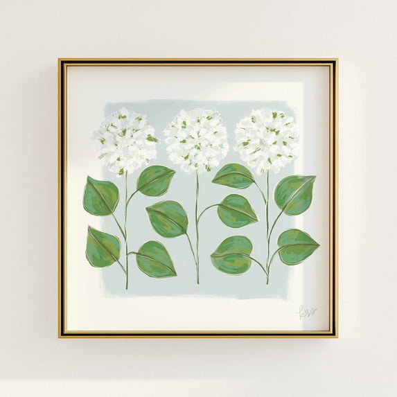 Blue And Green Hydrangea Botanical Poster Grandmillennial Southern Art V2, Unframed Paper Poster 16x20in