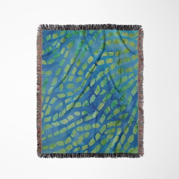 Blue And Green Image Of Batik Square Dot Lines Pattern, Woven Blanket