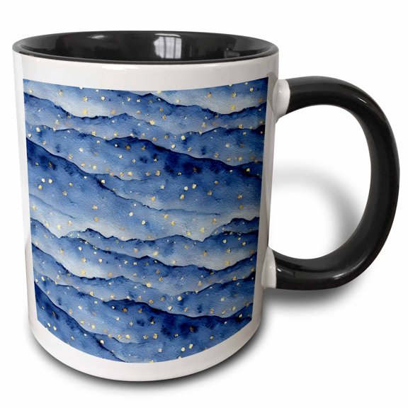 3drose, Blue and Image of Gold Mountain Range Abstract, 11oz Two-tone Black Mug