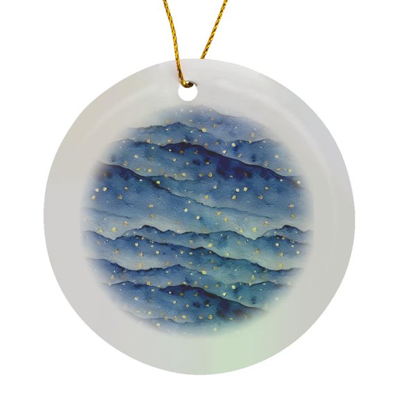 3drose, Blue and Image of Gold Mountain Range Abstract, Circle Porcelain Ornament