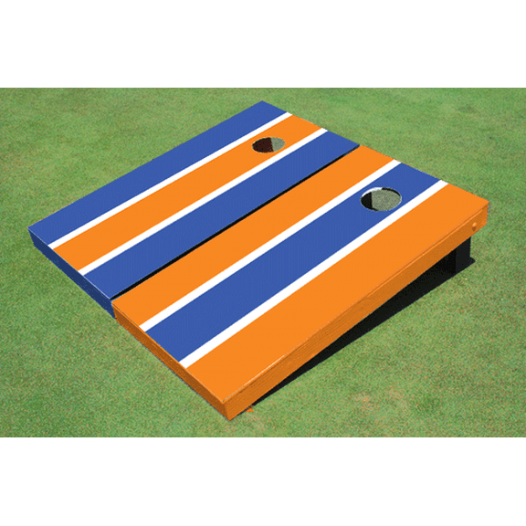 Blue And Orange Alternating Long Stripe Cornhole Set