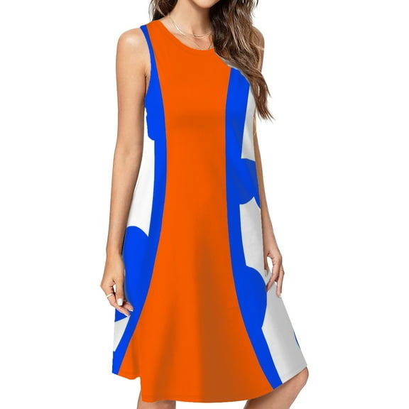 Blue And Orange Casual Sleeveless Loose Sundress Dress For Women Summer Dress Daily Woman