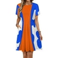 thumbnail image 1 of Blue And Orange Dress Fashion Beach Short Sleeve Dresses Female Party Printed Sundress, 1 of 7