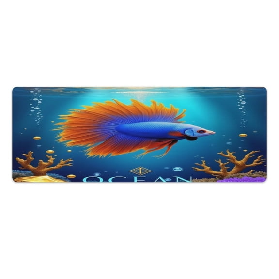 Blue And Orange Fish in Ocean Scene 2 PCS Anti Fatigue Rugs Pvc Non Skid Waterproof Floor Mat Cushioned Comfort Standing Kitchen Mats for Floor