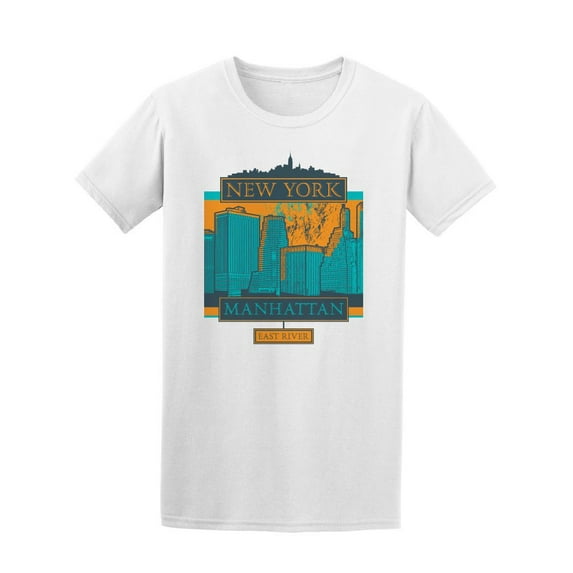 Blue And Orange Manhattan T-Shirt Men -Image by Shutterstock, Male 4X-Large
