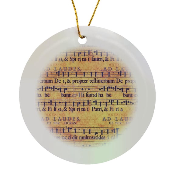 3drose, Blue and Orange Musical Sheet, Circle Porcelain Ornament