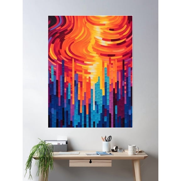 Blue And Orange Op Abstract Art 2 Poster Wall Art, Modern Wall Decor For Living Room Bedroom, 8x12 UNFRAMED