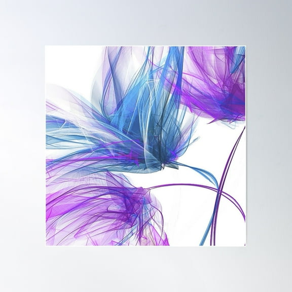 Blue And Purple Abstract Floral Poster Wall Art, Modern Wall Decor For Living Room Bedroom, 16x16 UNFRAMED