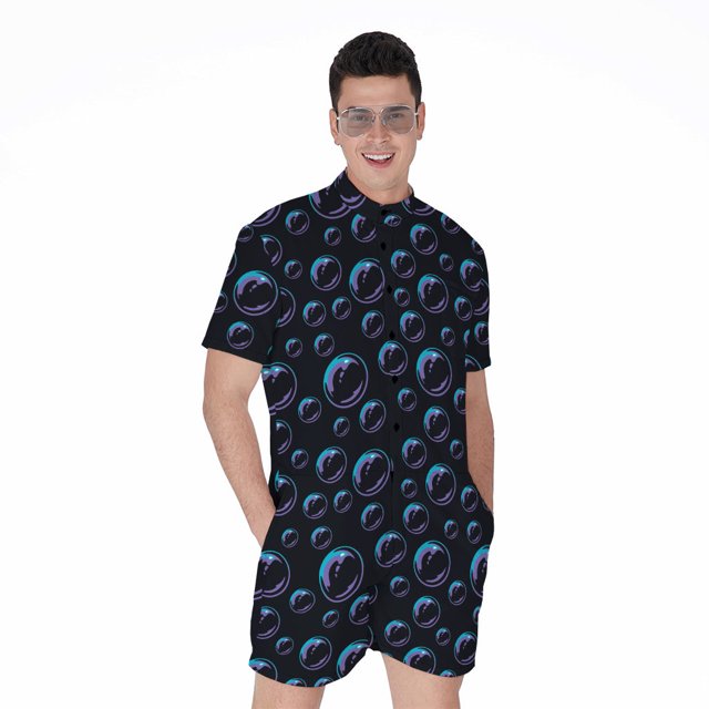 Blue And Purple Bubble Pattern Short Sleeve Men'S Rompers Casual Summer Jumpsuits Outfit