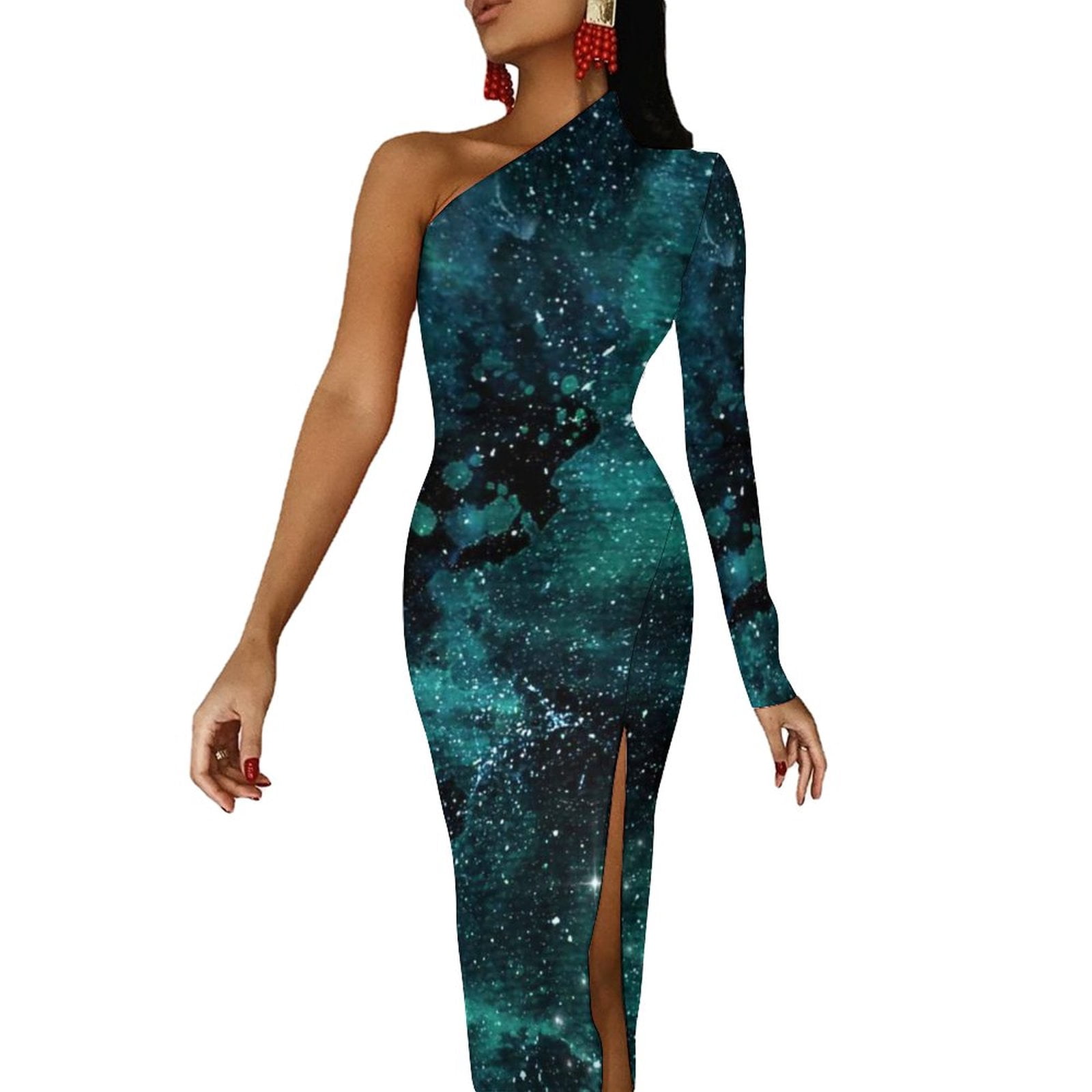 Bodycon Dress : Cosmic Swirl  - Sage w/ Teal main image 0