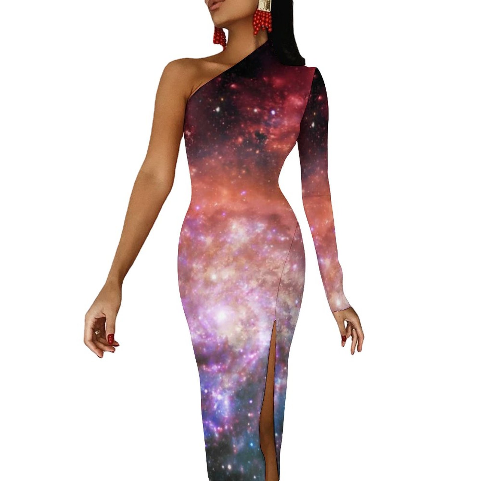 Bodycon Dress : Cosmic Swirl  - Sage w/ Teal main image 1
