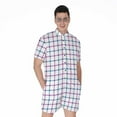 thumbnail image 1 of Blue And Purple Tattersall Pattern Short Sleeve Men'S Rompers Casual Summer Jumpsuits Outfit, 1 of 4