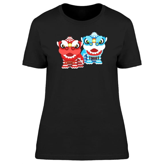 Blue And Red Chinese Lions T-Shirt Women -Image by Shutterstock, Female Medium