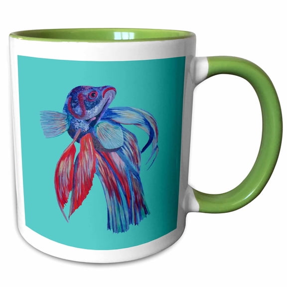 3drose, Blue and Red Siamese Fighting Fish Betta Splendens, 11oz Two-tone Green Mug