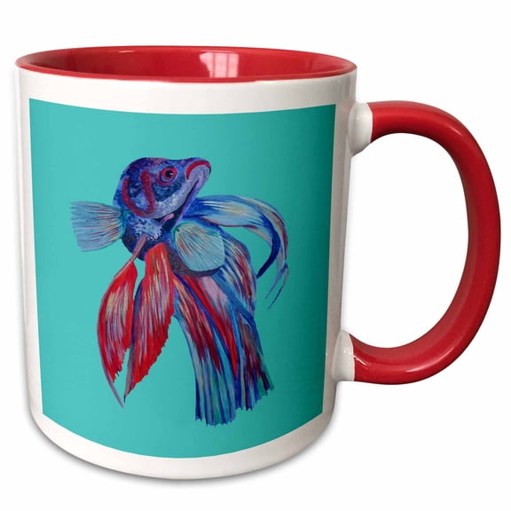 3drose, Blue and Red Siamese Fighting Fish Betta Splendens, 11oz Two-tone Red Mug