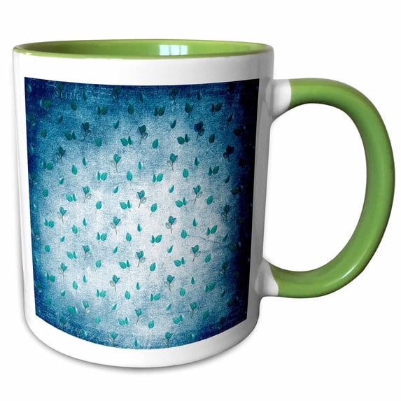 3drose, Blue and Teal Ombre Autumn Leaves Pattern, 15oz Two-tone Green Mug