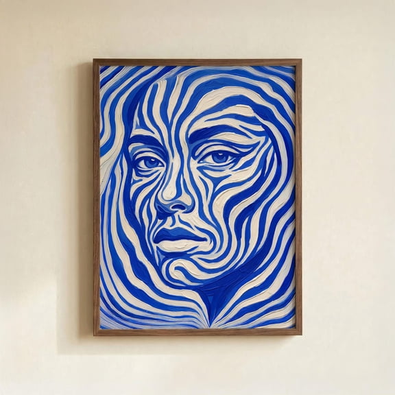 Blue And White Abstract Face Art Print Impasto Female Portrait Poster