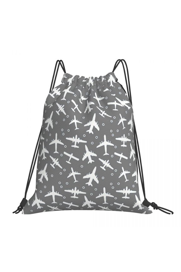Blue And White Aeroplanes Pattern Backpacks Fashion Portable Drawstring Bags Sundries Bag Book Bags For Man Woman