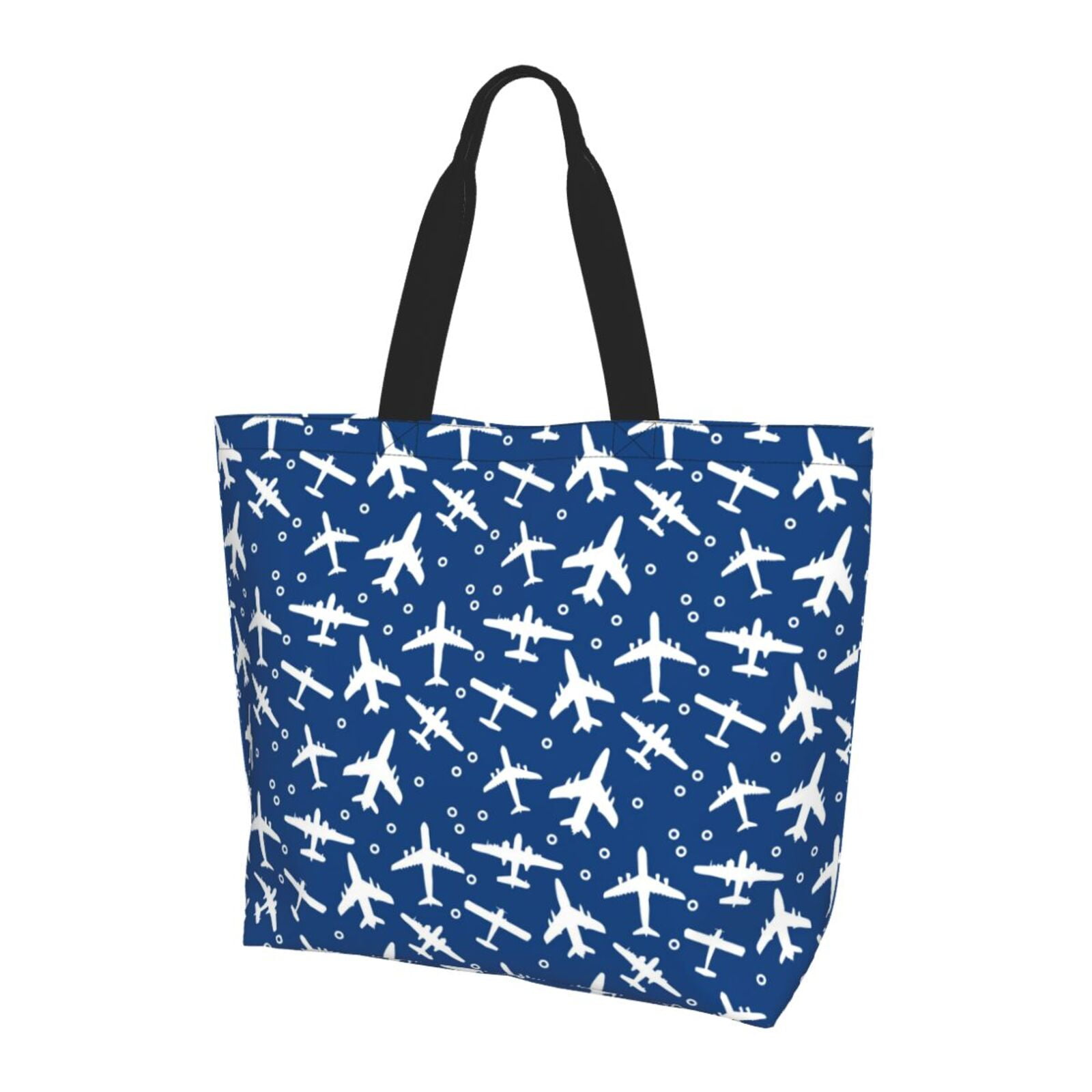 Blue And White Airplane Pattern Tote Bag For Women Lightweight Beach  Shoulder Bag Large Handbags For Work School Travel