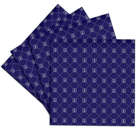 3drose, Blue and White Anchors in Circles Nautical Pattern, Set of 4 Ceramic Tile Coasters