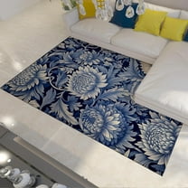Blue And White Area Rugs - Peony Flower Throw Rug Modern Creative Floral Rug For Living Room Non Slip Washable Farmhouse Carpet 5x6ft