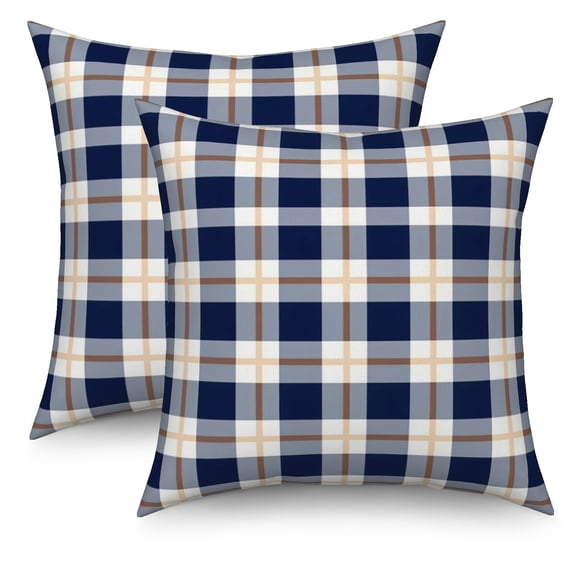 Blue And White Buffalo Check Plaid Pillow Covers 18x18 Set of 2 Double-Sided Soft Pillow Covers Farmhouse Decor