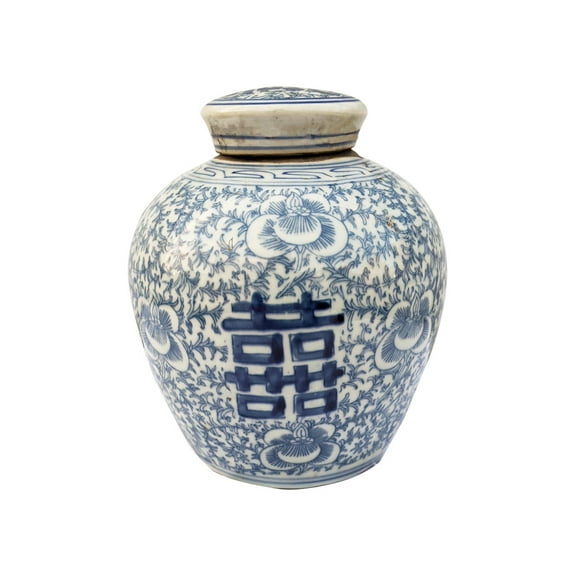 Blue And White Calligraphy Ginger Jar - Oriental Furniture Warehouse