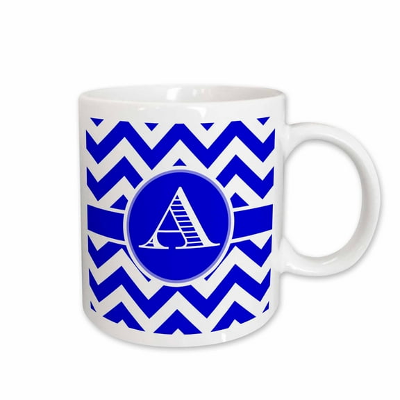 3drose, Blue and White Chevron Monogram White Initial A, 11oz Mug