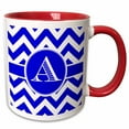 thumbnail image 1 of 3drose, Blue and White Chevron Monogram White Initial A, 11oz Two-tone Red Mug, 1 of 6