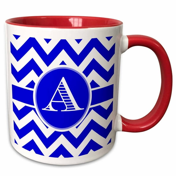 3drose, Blue and White Chevron Monogram White Initial A, 11oz Two-tone Red Mug