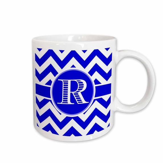 3drose, Blue and White Chevron Monogram White Initial R, 11oz Mug