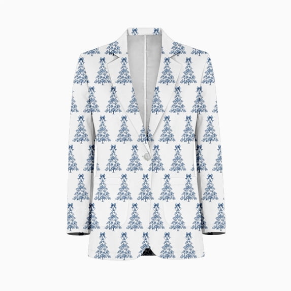 Blue And White Chinoiserie Christmas tree Men Blazers Slim Clothing Summer Jacket Man Oversize Daily Suits Tops