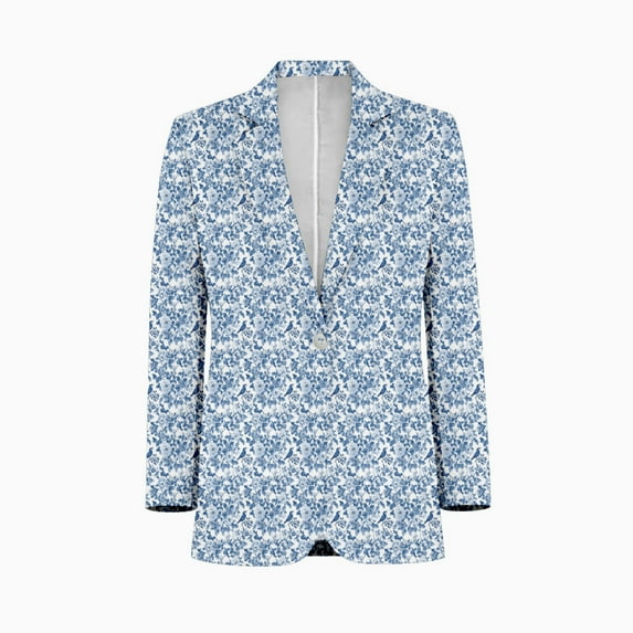 Blue And White Chinoiserie Flower bird Men's Suit Blazer Casual Party Wear Slim Fit Suit Jacket Fashionable Luxury British Style Men Suit Coat