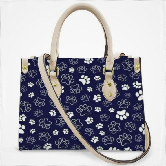 Blue And White Dog Paws On Dark Blue Background Cross Body Bags For Women Small Leather Female Handbags Fashion Top-Handle Totes