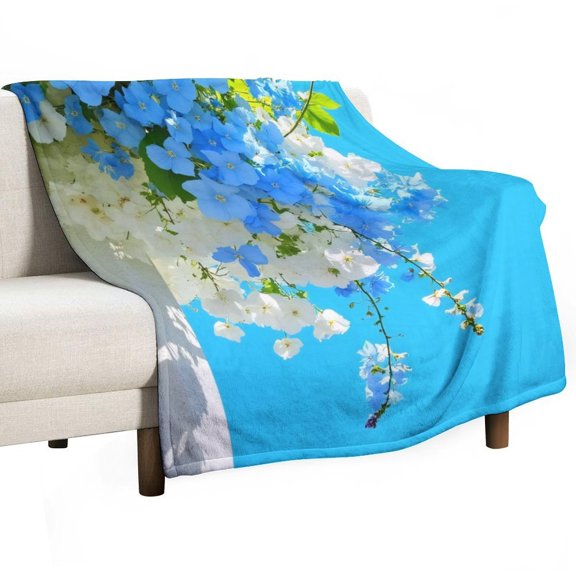 Blue And White Floral Arrangement Blanket Soft Cozy Flannel Blanket for man women