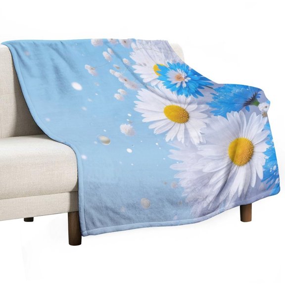Blue And White Floral Bouquet Throws Blankets for Sofa Bed Winter Plush Warm Blanket Holiday Gifts
