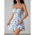 thumbnail image 1 of Blue And White Floral Print Spaghetti Strap Mini Dress For Women, 1 of 8