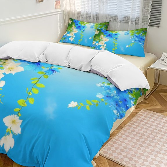 Blue And White Floral Sky Bedding Set Couple Bedclothes Pillowcase Customized Home Textiles Bed Set for Bedroom Decoration