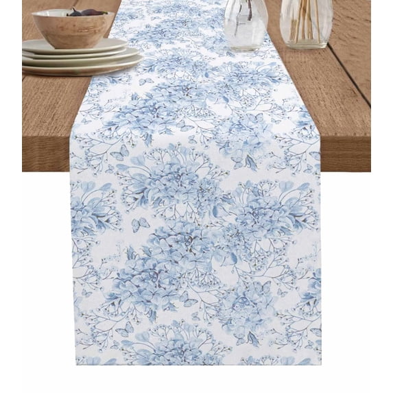 Blue And White Floral Table Flag Simple Daisy Plant Children'S Table Runner Home Kitchen Living Room Holiday Party Tables r