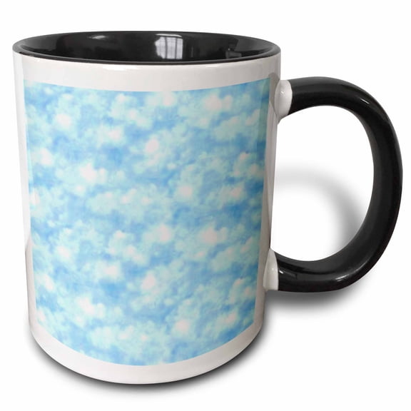 3drose, Blue and White Fluffy Clouds, 11oz Two-tone Black Mug