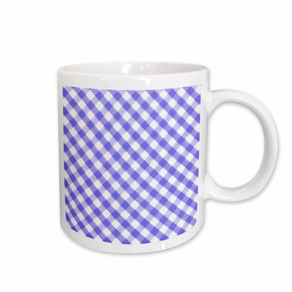 3drose, Blue and White Gingham Pattern - Diagonal Checks Rustic Checkered Retro Country Kitchen Dining Chef, 15oz Mug