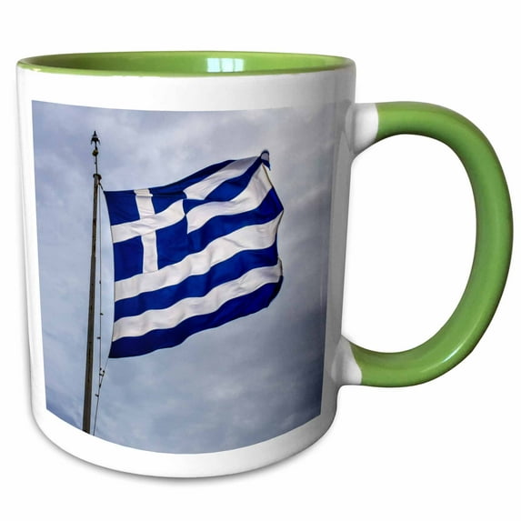 3drose, Blue and White Greek Flag, Acropolis, Athens, Greece., 11oz Two-tone Green Mug