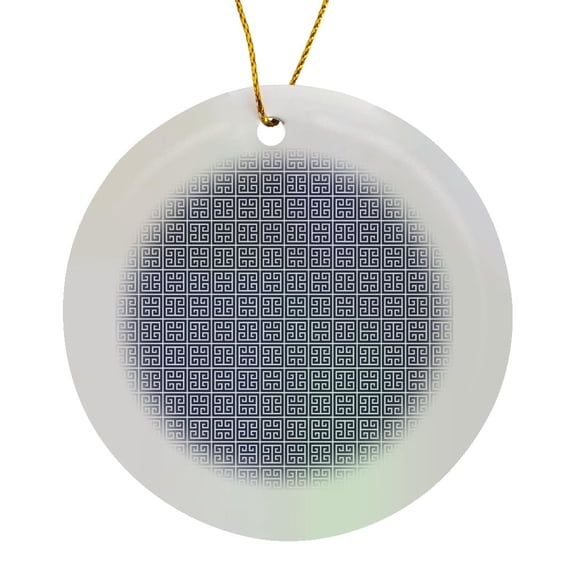 3drose, Blue and White Greek Key Pattern, Circle Porcelain Ornament