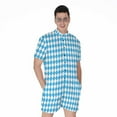 thumbnail image 1 of Blue And White Harlequin Pattern Short Sleeve Men'S Rompers, Checkered Caro Plaid Tartan Casual Summer Jumpsuits Outfit, 1 of 4