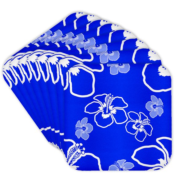 3drose, Blue and White Hawaiian Island Pattern of Hibiscus Flowers., Set of 8 Coasters - Soft