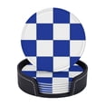 thumbnail image 1 of Blue And White Kentucky Checkerboard Coasters With Leather Holder Set Of 6 Round Coasters for Home and Kitchen Decor, 1 of 7